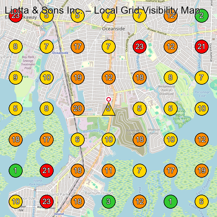 Liotta & Sons Inc. Trucking Company GeoGrid ranking map for Island Park NY
