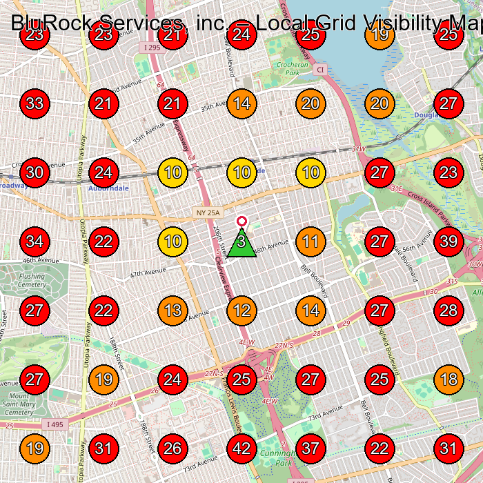 BluRock Services, inc. GeoGrid visibility map for General Contractor in Flushing