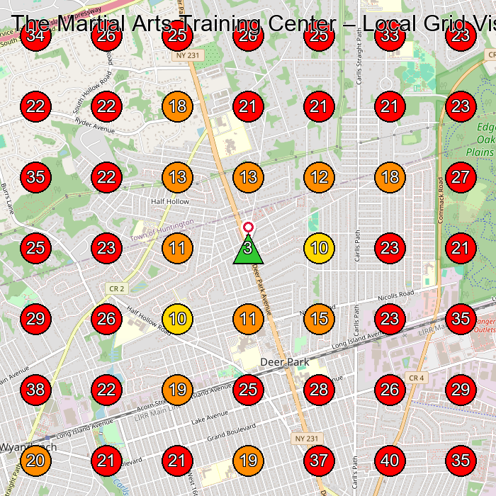 The Martial Arts Training Center GeoGrid visibility map for Martial Arts School in Deer Park
