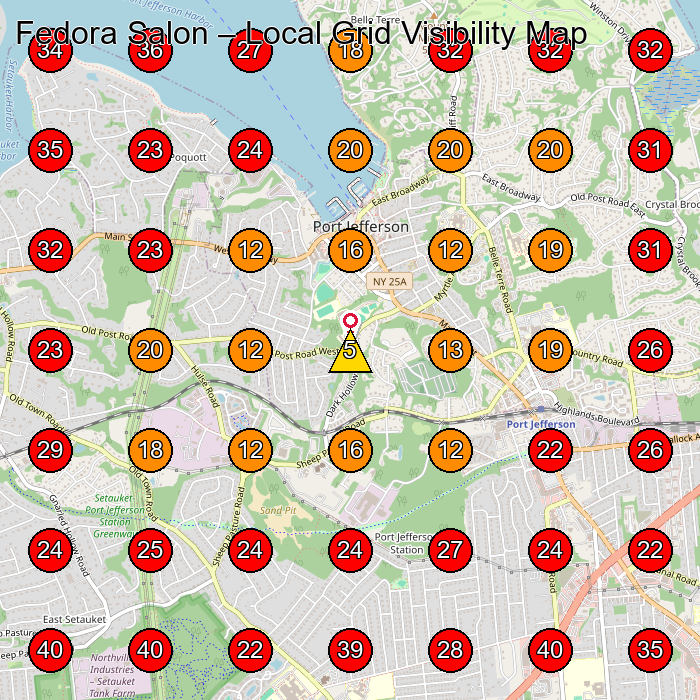 Fedora Salon GeoGrid visibility map for Hair Salon in Setauket- East Setauket