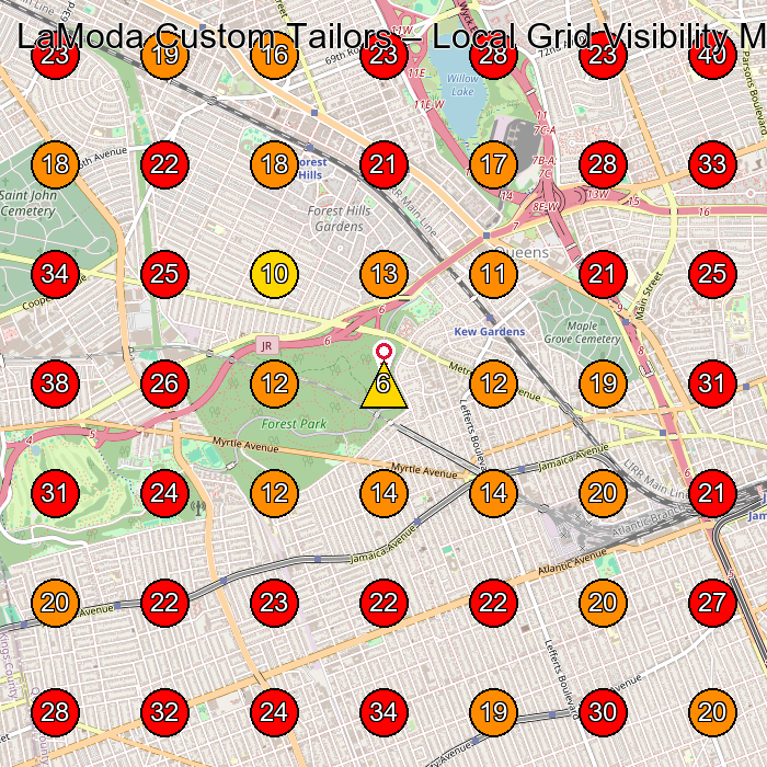 LaModa Custom Tailors GeoGrid visibility map for Laundromat in Richmond Hill