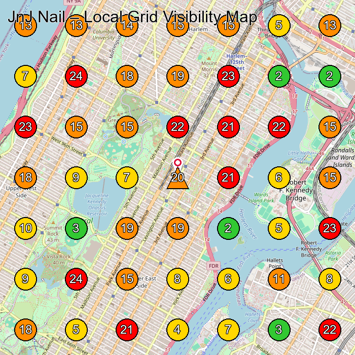 JnJ Nail Nail Salon GeoGrid ranking map for New York NY