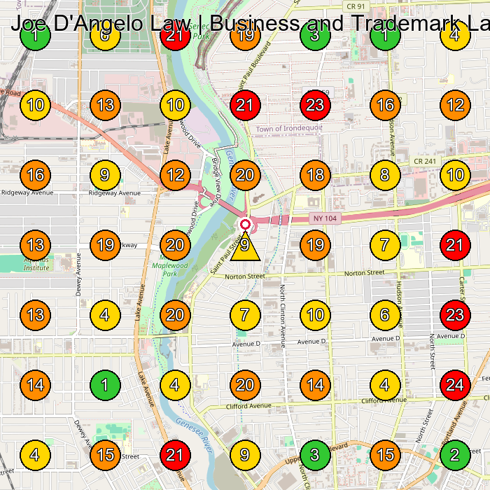 Joe D'Angelo Law | Business and Trademark Lawyer Intellectual Property Registry GeoGrid ranking map for None