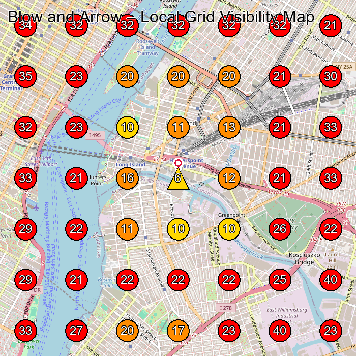 Blow and Arrow GeoGrid visibility map for Beauty Salon in Queens