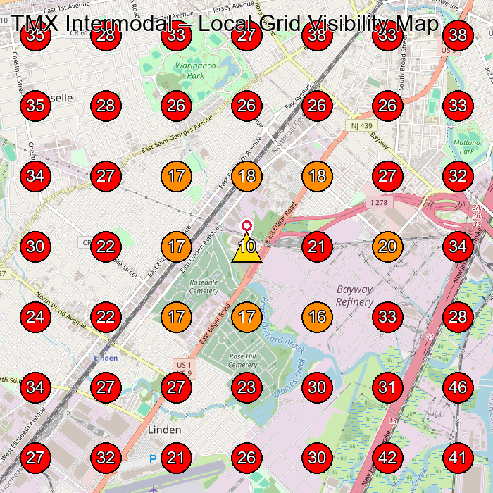TMX Intermodal GeoGrid visibility map for Trucking Company in Linden
