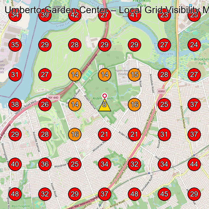 Umberto Garden Center GeoGrid visibility map for Landscaper in Staten Island