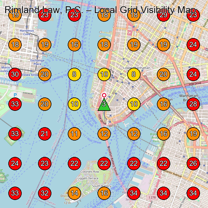 Rimland Law, P.C. GeoGrid visibility map for Law Firm in Manhattan