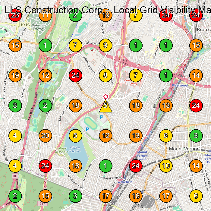 LLS Construction Corp Impresa Di Costruzioni GeoGrid ranking map for Yonkers NY