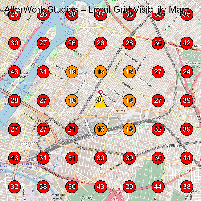AlterWork Studios GeoGrid visibility map for Art Studio in Astoria