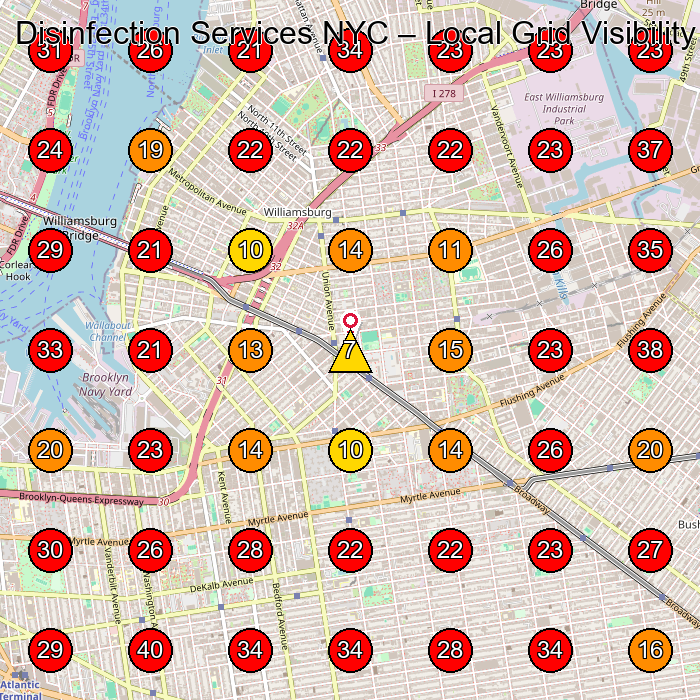 Disinfection Services NYC GeoGrid visibility map for Commercial Cleaning Service in None