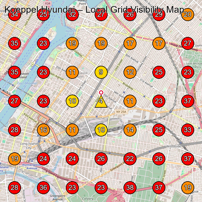 Koeppel Hyundai GeoGrid visibility map for Car Dealer in Long Island City
