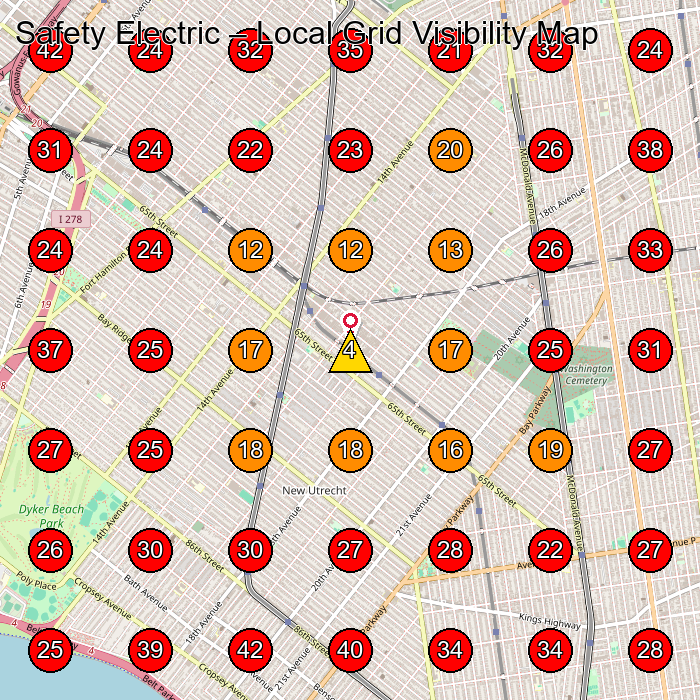 Safety Electric GeoGrid visibility map for Electrician in Brooklyn