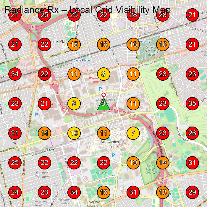 Radiance Rx GeoGrid visibility map for Facial Spa in Westbury