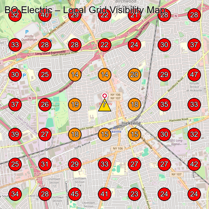 BQ Electric GeoGrid visibility map for Electrician in East Norwich