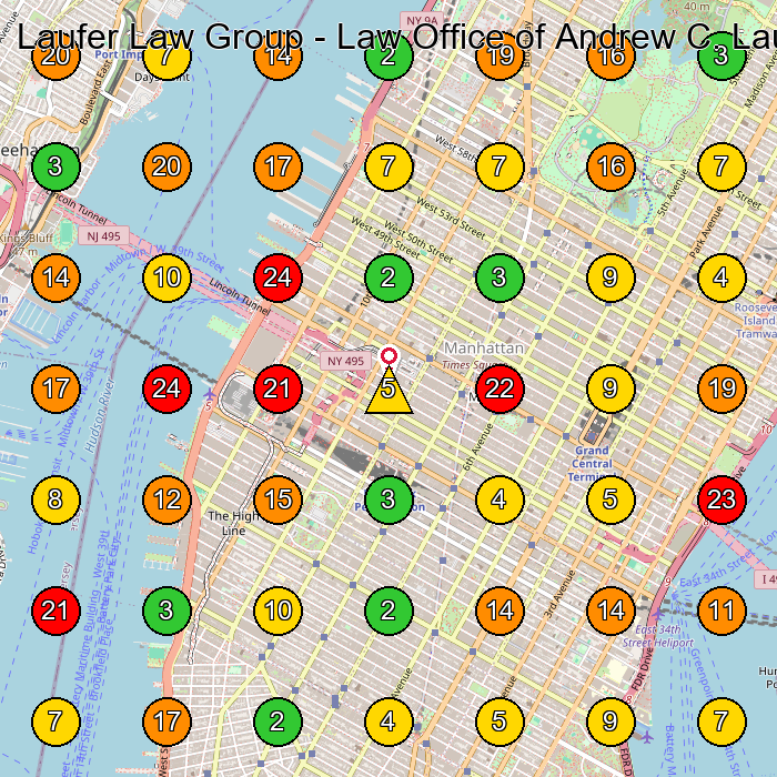 Laufer Law Group - Law Office of Andrew C. Laufer, PLLC Lawyer GeoGrid ranking map for New York NY
