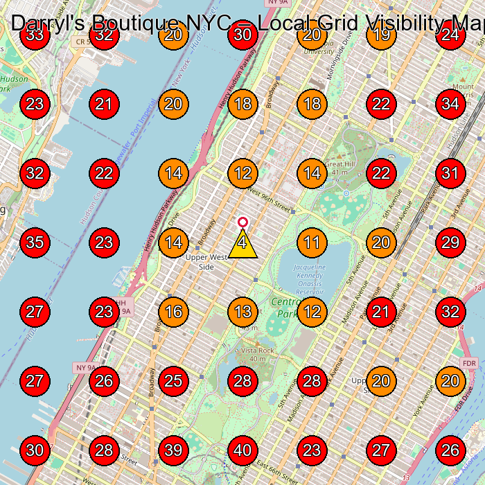 Darryl's Boutique NYC GeoGrid visibility map for Boutique in Bronx