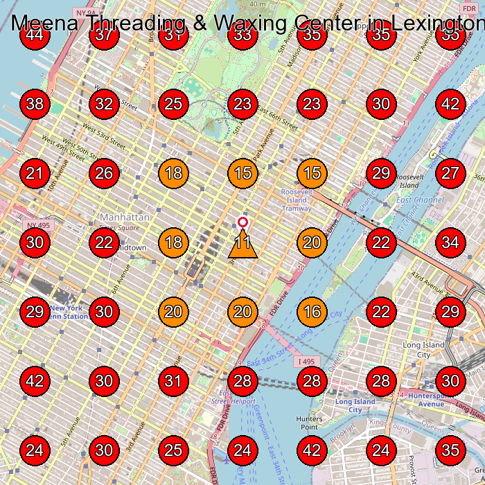 Meena Threading & Waxing Center in Lexington Ave, NY GeoGrid visibility map for Hair Removal Service in New York