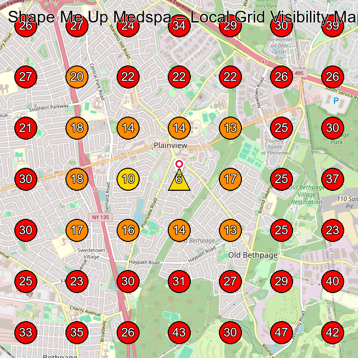 Shape Me Up Medspa GeoGrid visibility map for Cosmetics Store in Plainview