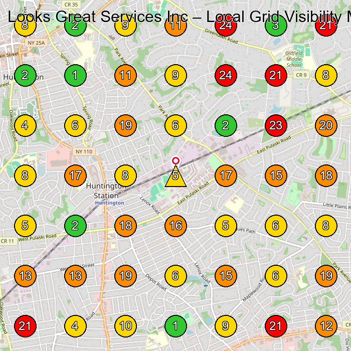 Looks Great Services Inc Tree Service GeoGrid ranking map for Huntington Station NY