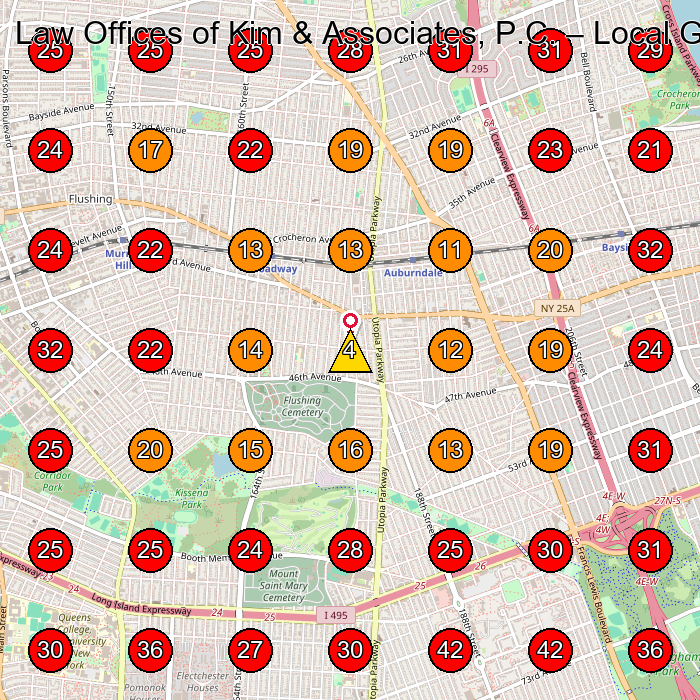 Law Offices of Kim & Associates, P.C. GeoGrid visibility map for Personal Injury Attorney in Bayside
