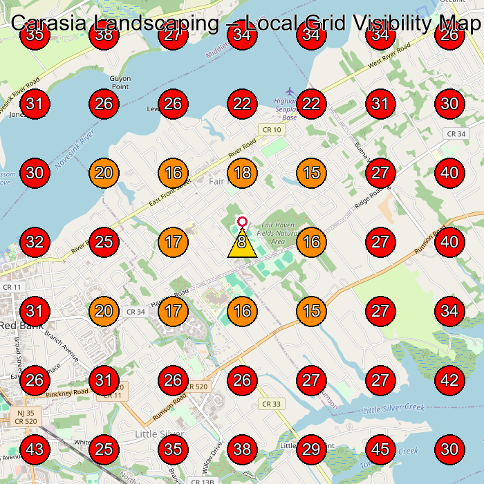Carasia Landscaping GeoGrid visibility map for Landscaper in Eatontown