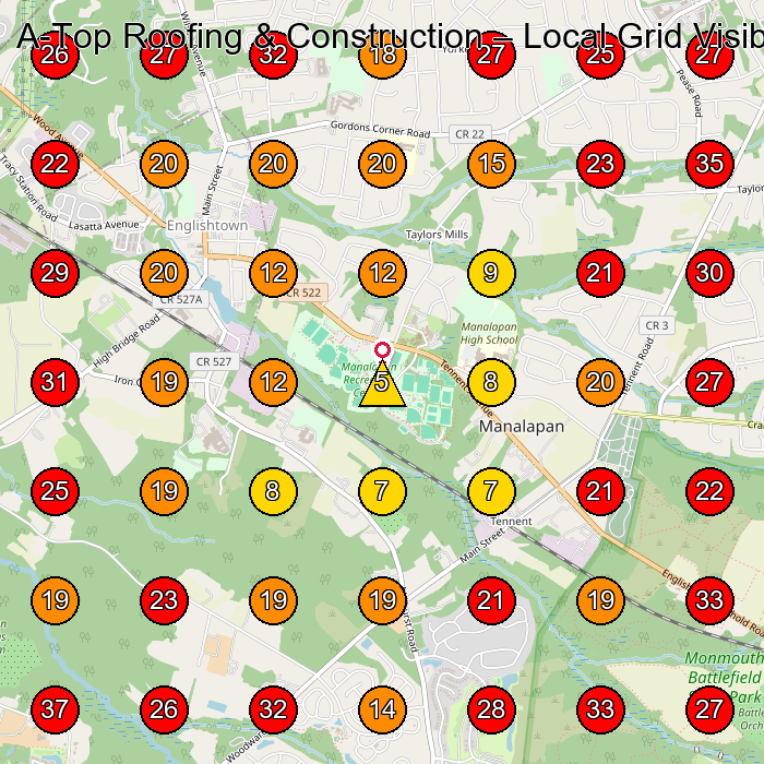 A-Top Roofing & Construction GeoGrid visibility map for Roofing Contractor in Freehold