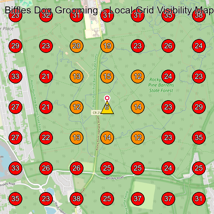Biffles Dog Grooming GeoGrid visibility map for Pet Groomer in None