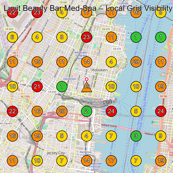 Luvit Beauty Bar Med-Spa Medical Spa GeoGrid ranking map for Hoboken NJ