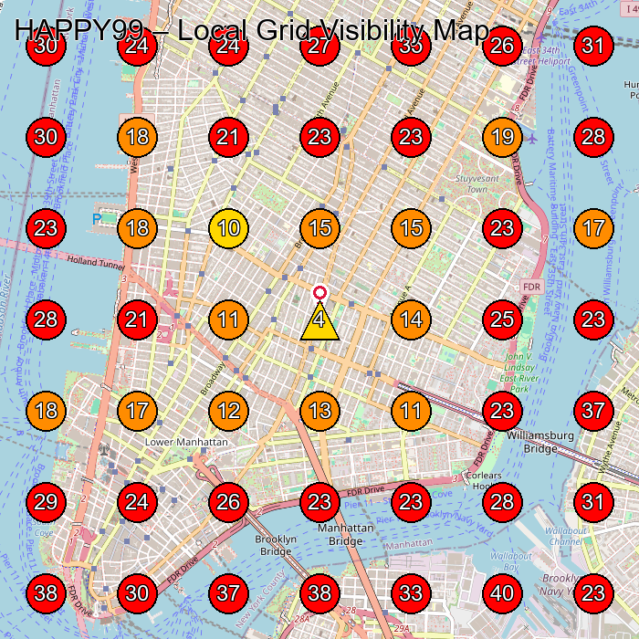 HAPPY99 GeoGrid visibility map for Clothing Store in New York