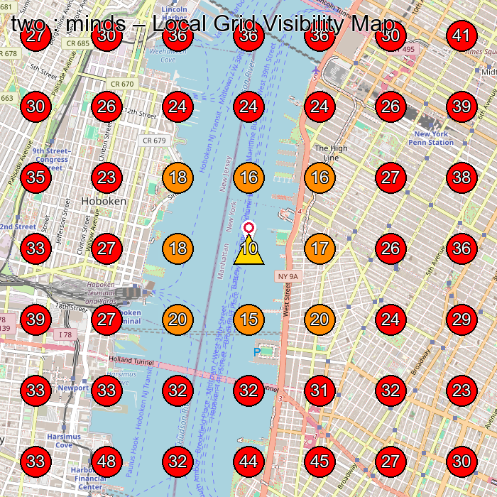 two : minds GeoGrid visibility map for Fashion Accessories Store in New York