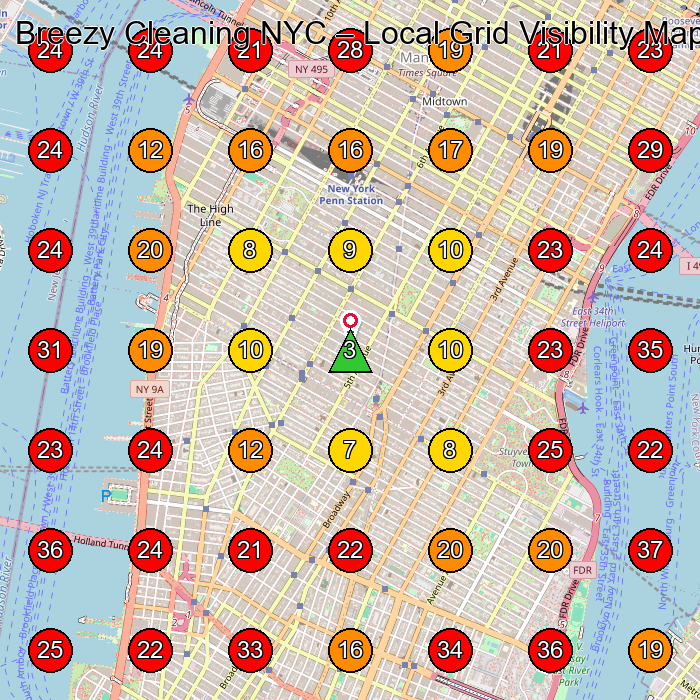 Breezy Cleaning NYC GeoGrid visibility map for Commercial Cleaning Service in SoHo