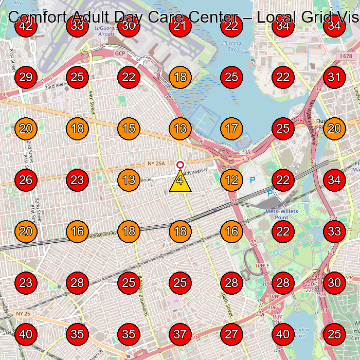 Comfort Adult Day Care Center GeoGrid visibility map for Adult Day Care Center in 4310 52nd St