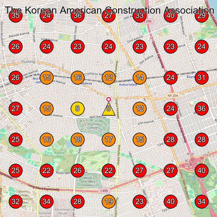 The Korean American Construction Association GeoGrid visibility map for General Contractor in Flushing