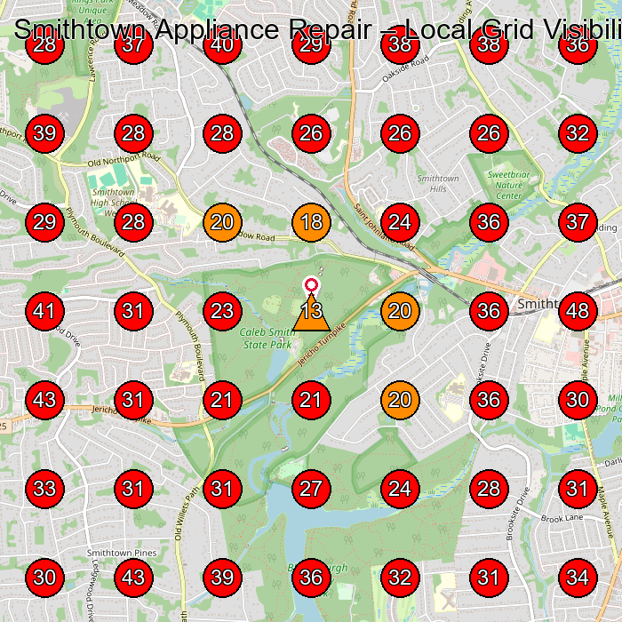 Smithtown Appliance Repair GeoGrid visibility map for Appliance Repair Service in None