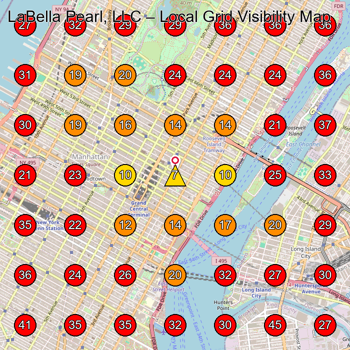 LaBella Pearl, LLC GeoGrid visibility map for Hair Salon in New York