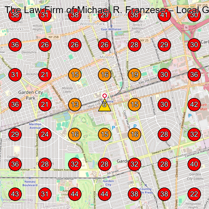 The Law Firm of Michael R. Franzese GeoGrid visibility map for Court Reporter in Mineola