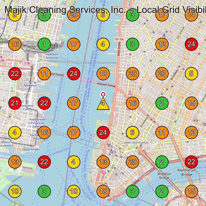 Majik Cleaning Services, Inc. Commercial Cleaning Service GeoGrid ranking map for New York NY