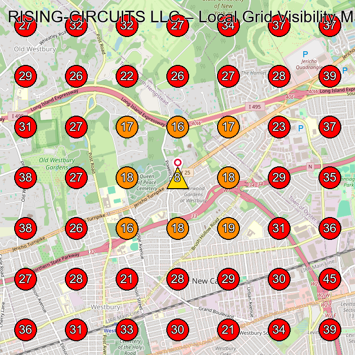 RISING-CIRCUITS LLC GeoGrid visibility map for Electrician in East Norwich