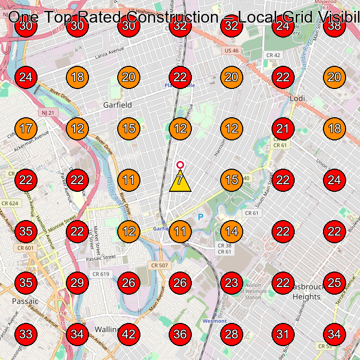 One Top Rated Construction GeoGrid visibility map for Roofing Contractor in Garfield