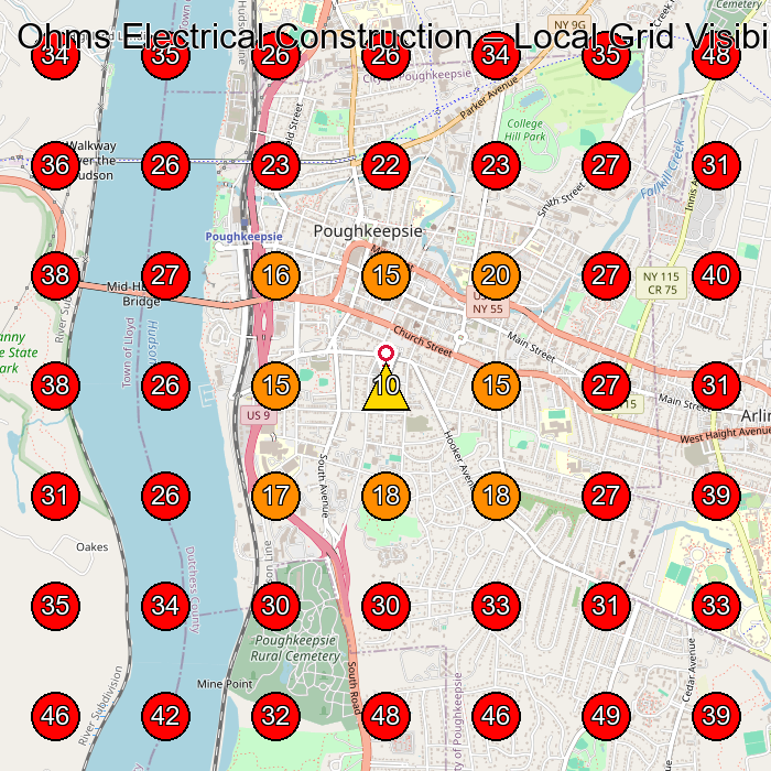 Ohms Electrical Construction GeoGrid visibility map for Electrician in Poughkeepsie
