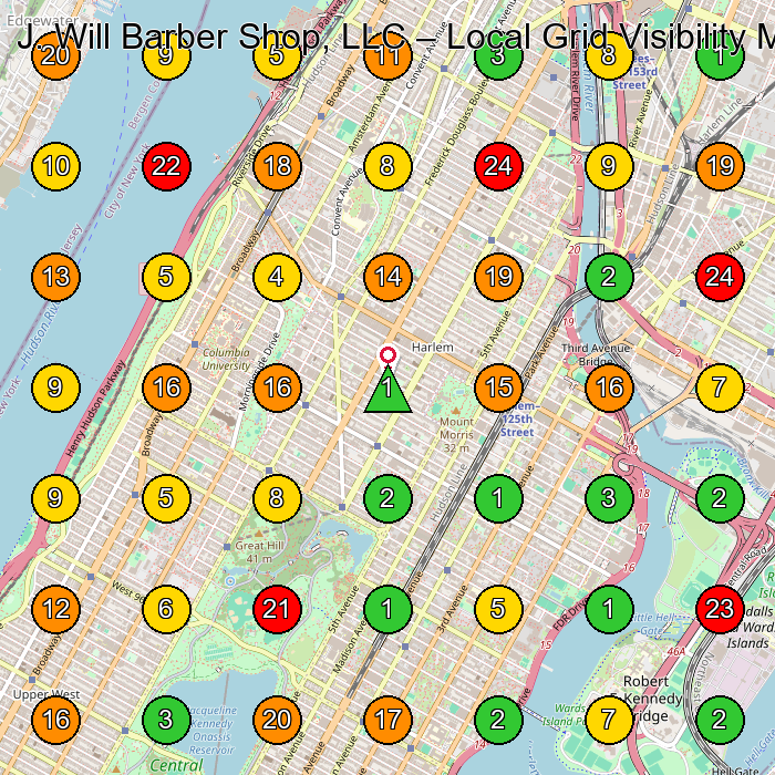 J. Will Barber Shop, LLC Barber Shop GeoGrid ranking map for New York NY