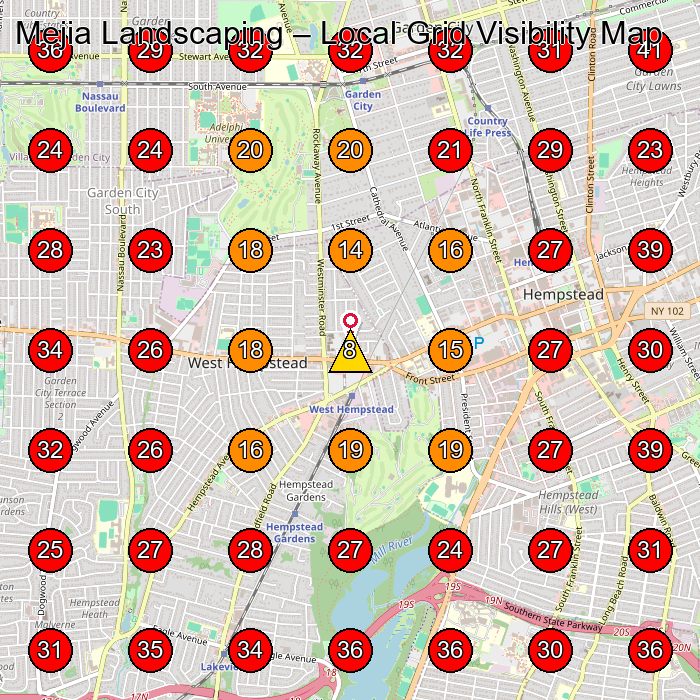 Mejia Landscaping GeoGrid visibility map for Landscaper in None