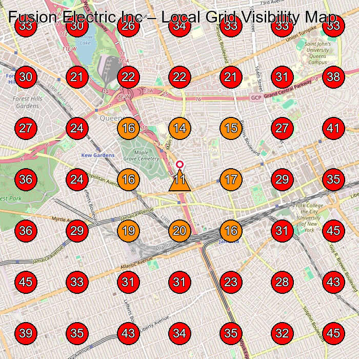 Fusion Electric Inc GeoGrid visibility map for Electrician in Flushing