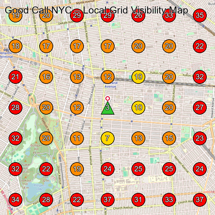Good Call NYC GeoGrid visibility map for Non-Profit Organization in Brooklyn