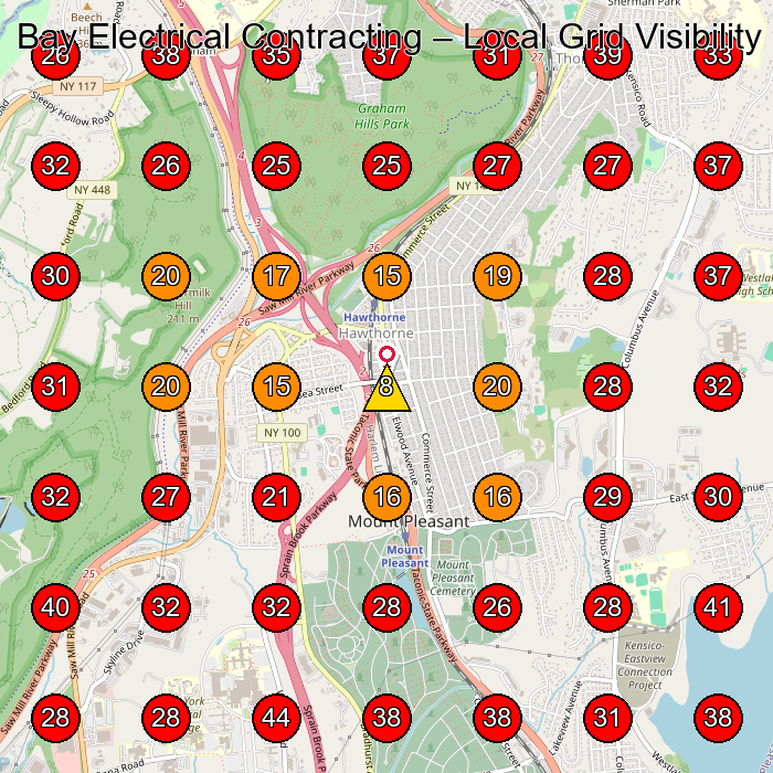 Bay Electrical Contracting GeoGrid visibility map for Electrician in Hawthorne