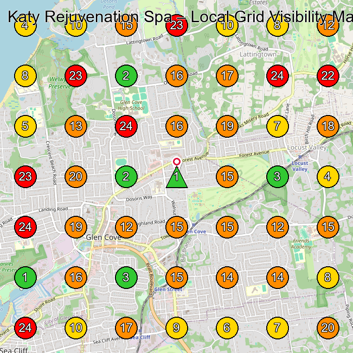 Katy Rejuvenation Spa Day Spa GeoGrid ranking map for Glen Cove NY