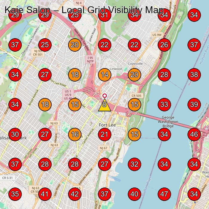 Kaie Salon GeoGrid visibility map for Hair Salon in Fort Lee