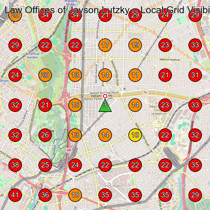 Law Offices of Jayson Lutzky GeoGrid visibility map for Home Insurance Agency in Bronx