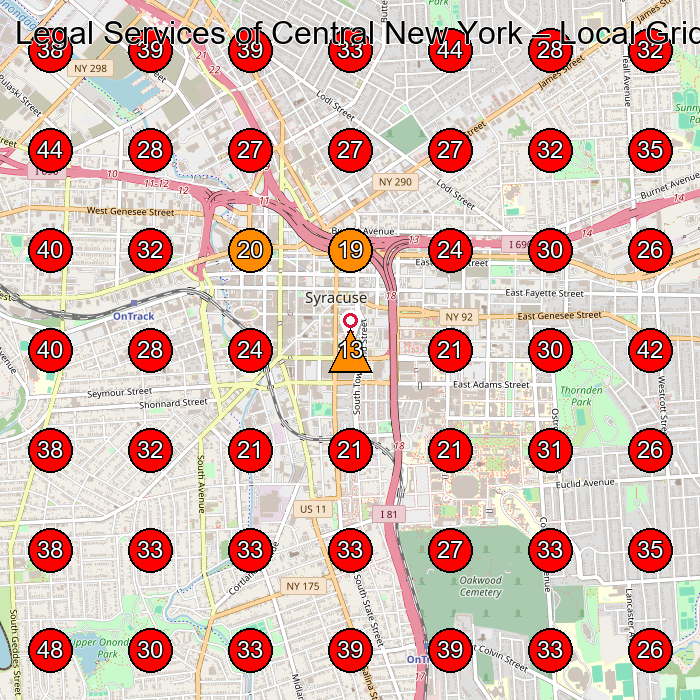 Legal Services of Central New York GeoGrid visibility map for Legal Aid Office in Syracuse
