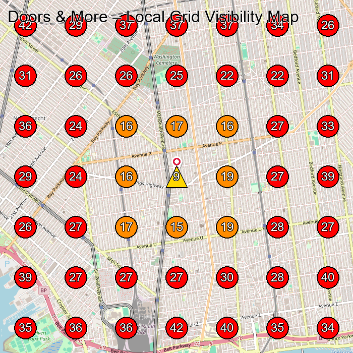 Doors & More GeoGrid visibility map for Asbestos Testing Service in Brooklyn
